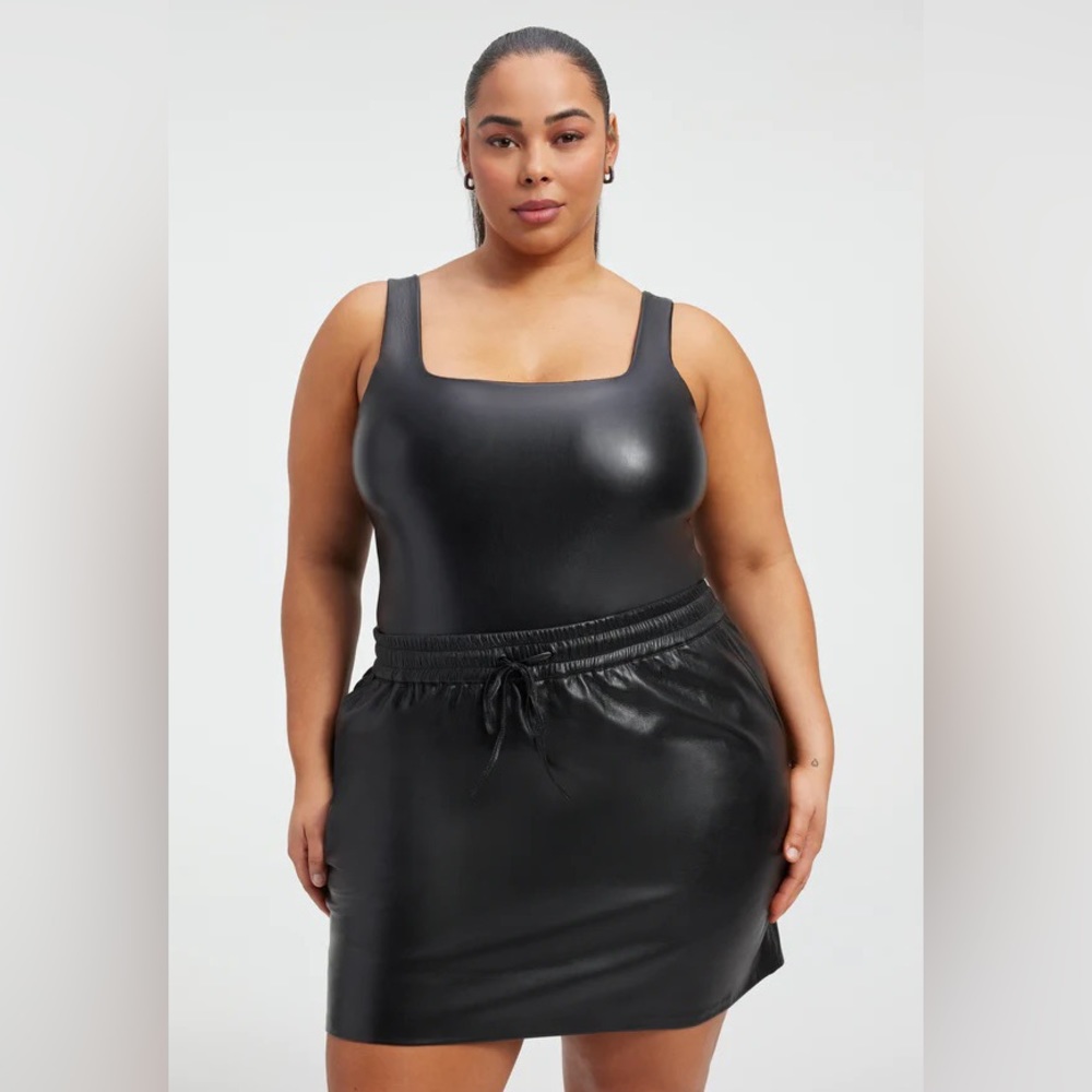 NWT Good American 6 Black Faux Leather Modern Tank Bodysuit